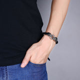 Stainless Steel Leather Bracelet 7.87 Inch Skull  Silver Black L396