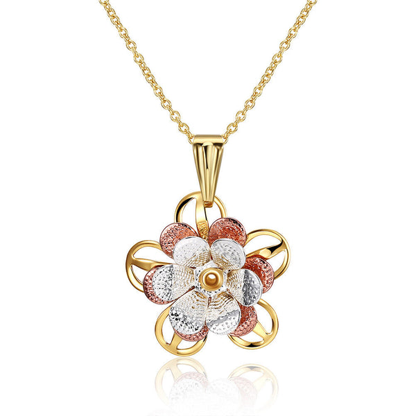 Yellow Rose Gold Plated Necklace Pendant Flower Drop 19 Inches 1MM Lobster B283