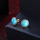 Yellow Gold Plated Earrings Stud Kallaite Blue Push Back Clasp L529