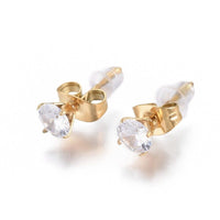 Stainless Steel Set Zirconia Necklace Stud Earrings Heart Gold 17.72" P715