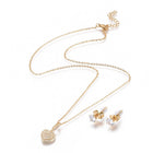 Stainless Steel Set Zirconia Necklace Stud Earrings Heart Gold 17.72" P715