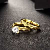 Stainless Steel Bridal Engagement  Set Ring Yellow Gold AAA Zirconia Women B439