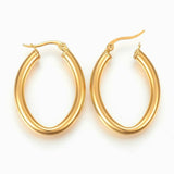 304 Stainless Steel Hoop Earrings Oval Gold 36x26x4mm Pin 1x0.8mm  P585