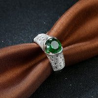 Platinum Plated Fashion Ring Green AAA Zirconia Women B346