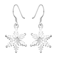 Sterling Silver Plated Chandelier Snowflake Hoop Pierced Earrings L156