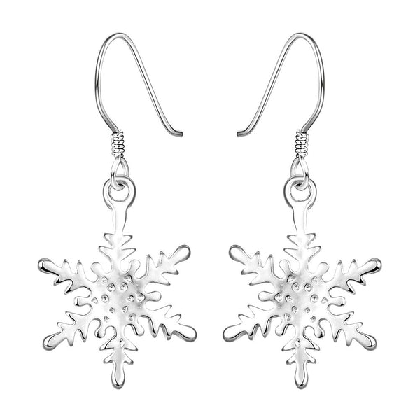 Sterling Silver Plated Chandelier Snowflake Hoop Pierced Earrings L156