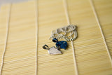 Stainless Steel Lovers Heart Zirconia Pendant Beads Necklace Silver Blue L173