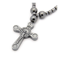 Non-Magnetic Hematite Necklace Crucifix Cross Pendant Magnetic Clasp 17.5" Z560