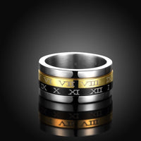 Stainless Steel Band Wedding Ring Black Yellow Men's Unisex Roman Numbers B424