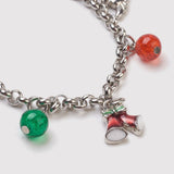 Stainless Steel Charm Bracelet Enamel  Rhinestone Beads  Christmas 7.5" Z118