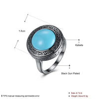 Platinum Plated Black Gunmetal Halo Fashion Ring Women's Kallaite Blue B495