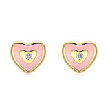 Gold Plated Earrings Heart Stud AAA Zirconia Pink Push Back Clasp L464