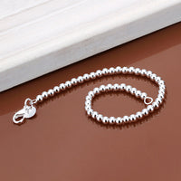 Women Sterling Silver Plated Bracelet Hollow Beads Balls 7 Inches 6MM Lobster L49