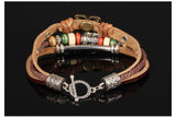 Genuine Leather Hemp Wood Bracelet Green Brown Silver  Luchy Charm Wood G368