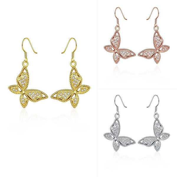 Rose Gold Platinum Plated  Earrings AAA Zirconia Fish Hook Butterfly .52 L230