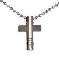 Stainless Steel Cross Zirconia Pendant Beads Necklace Unisex Silver Black L145