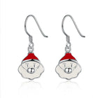 Silver Plated Enamel Dangle Earrings Christmas Santa Claus Silver 26x10mm P128