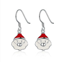 Silver Plated Enamel Dangle Earrings Christmas Santa Claus Silver 26x10mm P128