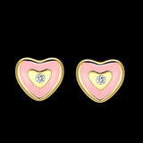 Gold Plated Earrings Heart Stud AAA Zirconia Pink Push Back Clasp L464