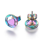 Stainless Steel Set Stud Earring Pendant Necklace Round Heart 17.7" 0.8mm P475