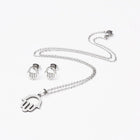 Religion Stainless Steel Set Pendant Necklace Earrings Hamsa Silver 17" A456