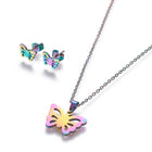 Stainless Steel Set Stud Earring Pendant Necklace Butterfly 18 6.5x10mm P1