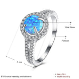 Platinum Plated Ring Womens Halo AAA Zirconia Opal Stone Blue B522