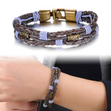 Genuine Cow Leather Bracelet Brown Purple  Unisex  Hook Clasp  G329