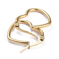 Stainless Steel Hoop Earrings Stainless Steel Heart Gold 24x19.5x 1x0.7mm Z408