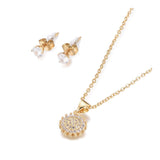 304 Stainless Steel Set Zirconia Necklace Stud Earrings Flower Gold 17.52" P713