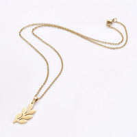 Stainless Steel Set Earring Pendant Necklace Leafy Branches Gold 18"  P788