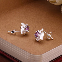 Sterling Silver Drop Dangle Stud Earrings Purple Zirconia L44