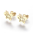 Stainless Steel Set Earrings Pendant Necklace Butterfly Gold 18" P864