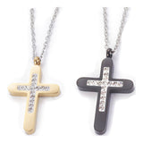 Stainless Steel Pendant Necklace Clay Rhinestone Cross Gunmetal Silver 18" Z461