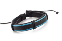 Genuine Leather Handmade Bracelet Men's Unisex Wrap Tribal Black Blue H249