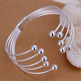 Unisex Men Womens Sterling Silver Platedr Cuff Bangle Beads Bracelet L88