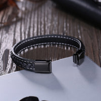 Stainless Steel Leather Bracelet 8 Inches 11.5MM Magnetic L354