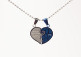Stainless Steel Lovers Heart Zirconia Pendant Beads Necklace Silver Blue L173
