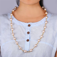 Gold Plated Necklace Pink Pearl Women's Lobster Clasp L119