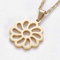 Stainless Steel Set Earring Pendant Necklace Flower Gold 18" P802