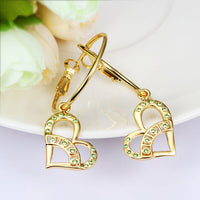 Gold Plated Earrings Drop Dangle AAA Zirconia French Clip Heart .64" L300