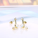 Yellow Gold Plated Earrings  Stud AAA Zirconia Opal Push Back Clasp L490