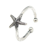 Alloy Cuff Finger Ring Starfish Antique Silver Size 7 Adjustable 17mm P420