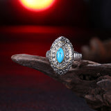 Platinum Plated Black Gunmetal Halo Plain Ring Womens Kallaite Stone Gold Blue B502