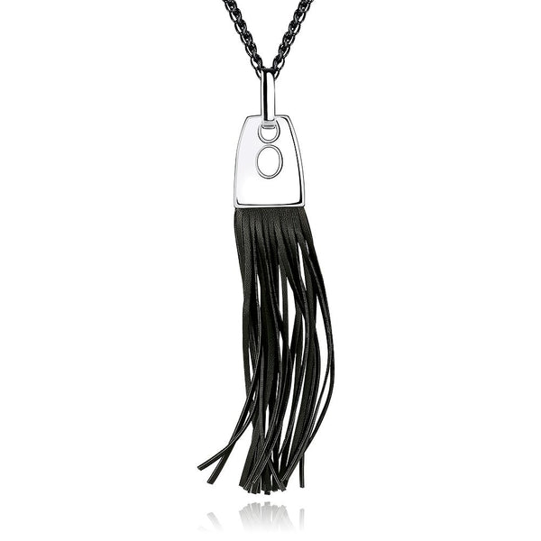 Black Chain Platinum Leather Starps Long Necklace L74