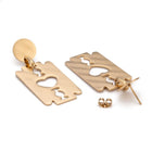Stainless Steel Dangle Stud Earrings Laser Cut Blade Gold 55mm 0.8mm Z337