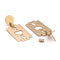 Stainless Steel Dangle Stud Earrings Laser Cut Blade Gold 55mm 0.8mm Z337