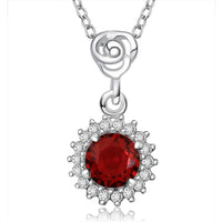 Sterling Silver Plated Necklace Pendant Red Zirconia 17.5 Inches 1.2MM Lobster B3