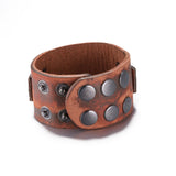 Leather Bracelet Brown Button Clasp L451