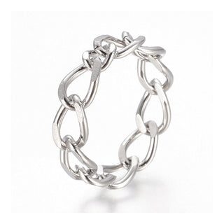 304 Stainless Steel Chain Finger Rings Wide Rings Silver Color Size 7 17mm  A42